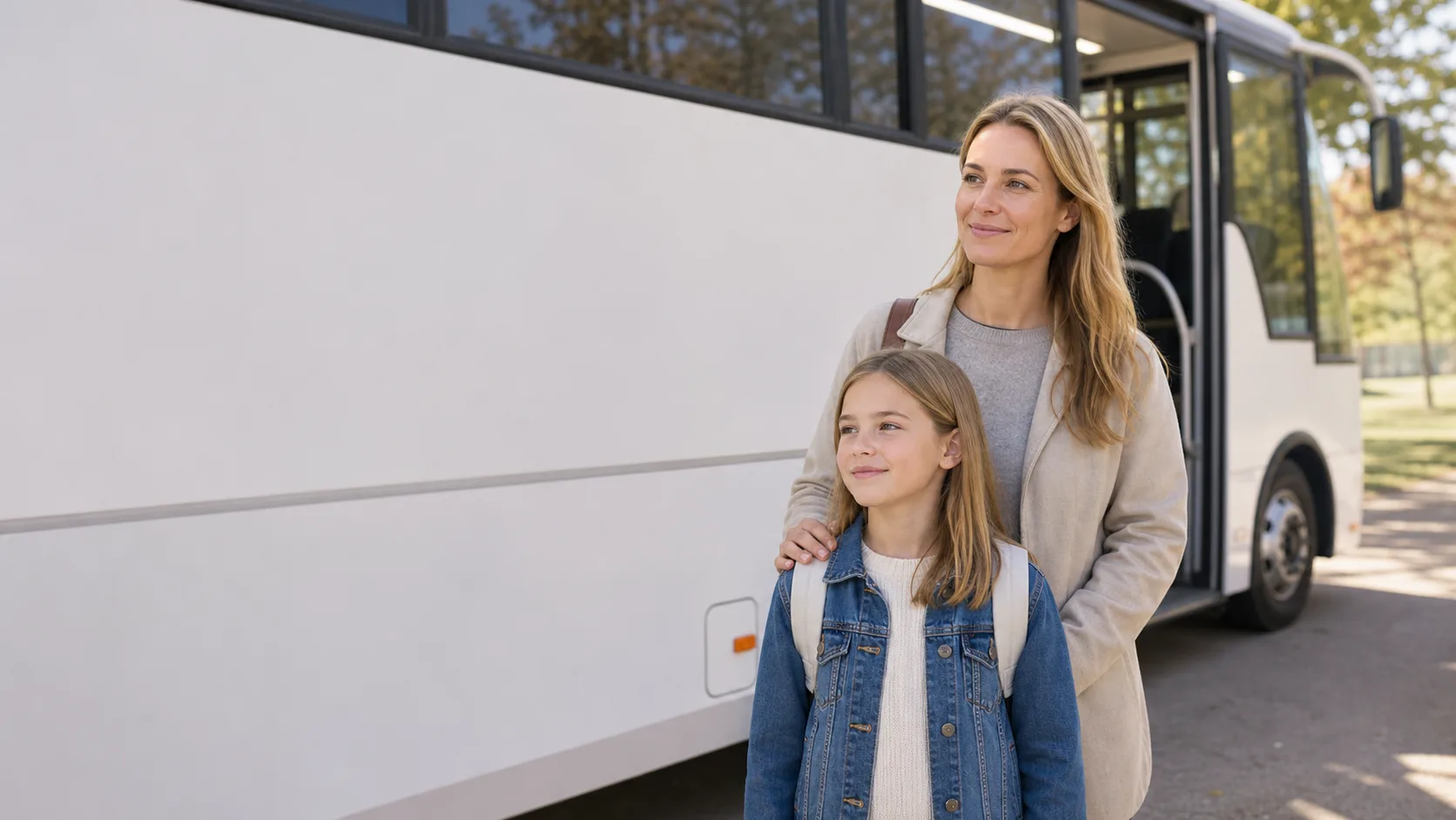 Mamma och barn framför en vaccinationsbuss som illustrerar digitalt samtycke för TBE-vaccination