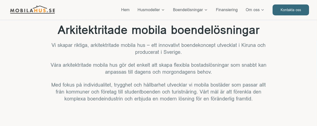 Mobilahus.se startsida – arkitektritade mobila boendelösningar från Kiruna