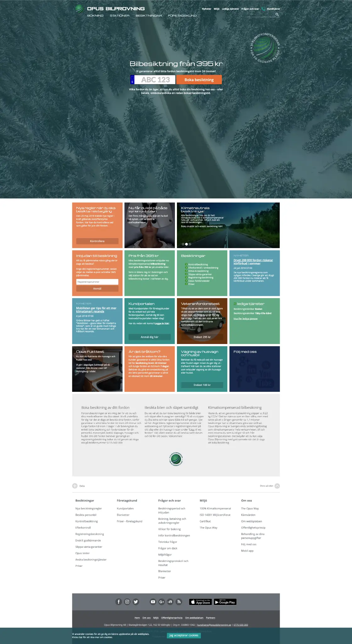 Opus webbplats 2018 – Sitevision. Begränsad, svårnavigerad, ingen lokal anpassning.