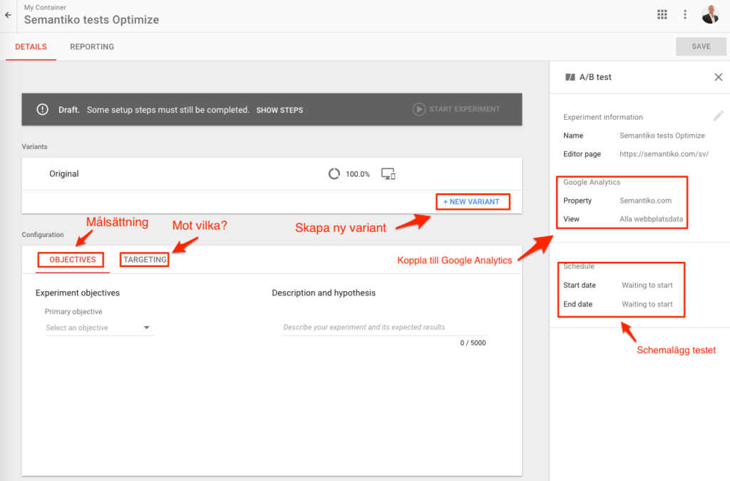 A/B-test med Optimize