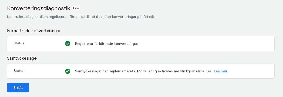 Status för samtyckesläge Google Ads